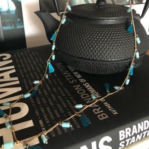 Aqua Bead & Tassel Necklace